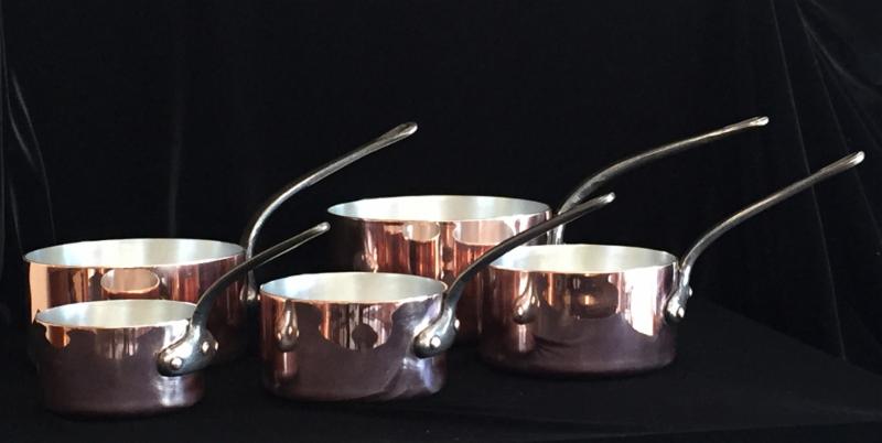 Set of 5 Heavy French Copper Pots